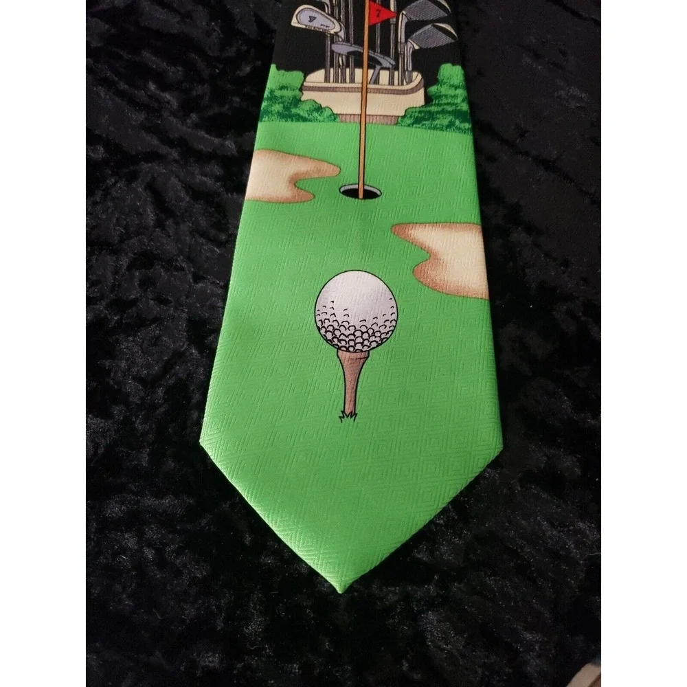 Vintage Purbo Prestige Italy Golf Neck Tie Mens Green Black Career Wear